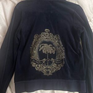 Juicy Couture Rare Classic J Zip Hoodie Bling Rhinestone Printed Logo Y2K VTG